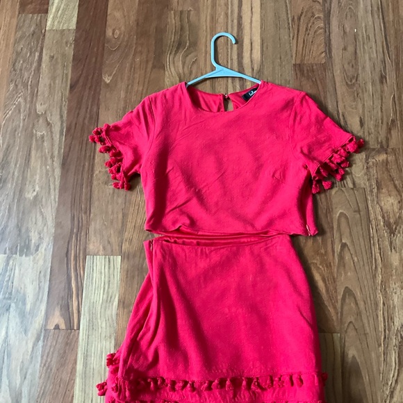 Lulu's Bright Red Dress with Pom-Poms - Picture 1 of 3